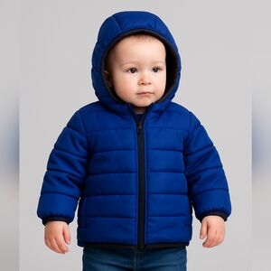 Crazy 8 Baby Blue Puffer Coat‎ with Hood, Size 6–12 Months – Warm Winter Jacket